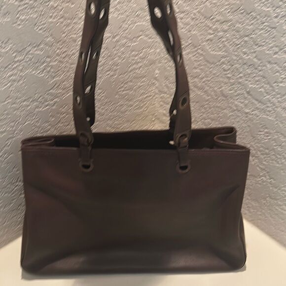 Salvatore Ferragamo Handbags - Salvatore Ferragamo Rivet Strap Leather Shoulder Tote Bag Brown Contemporary